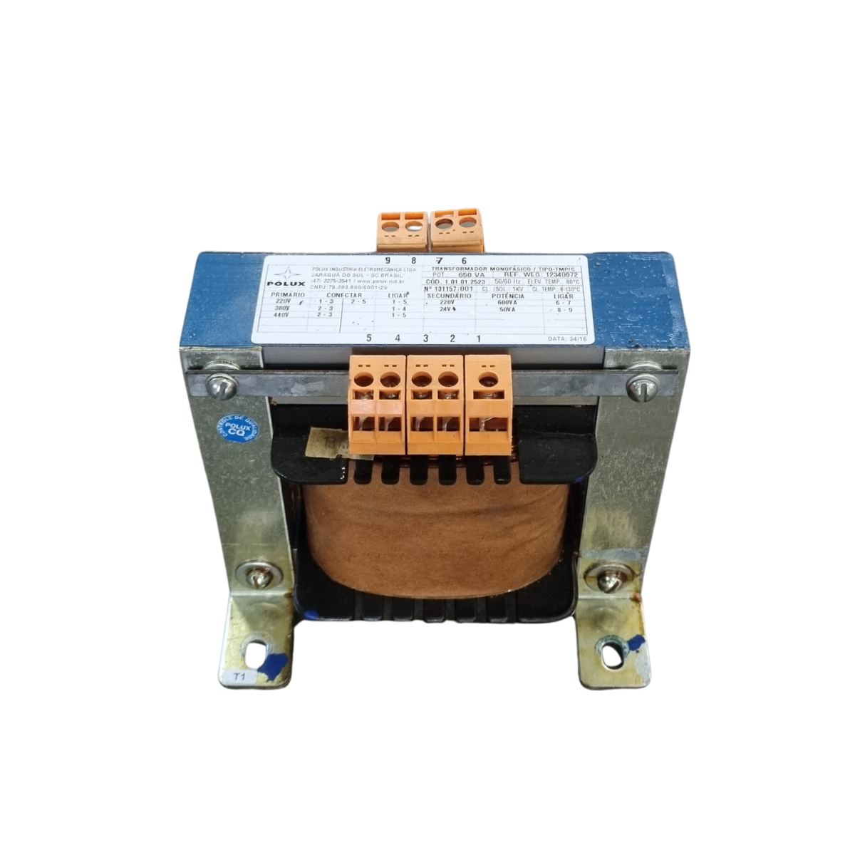 Trafo Monofásico 650va - Prim 220v/380v/440v - Sec 220v/24v - 50/60hz | 1028875120